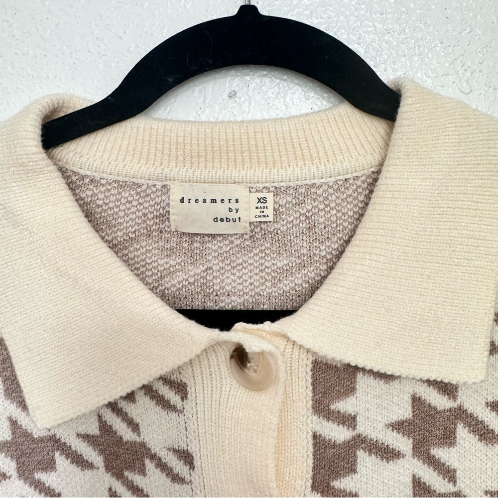 Dreamers By Debut Button Front Cardigan Houndstooth Pattern Cream Tan xs - Picture 4 of 8